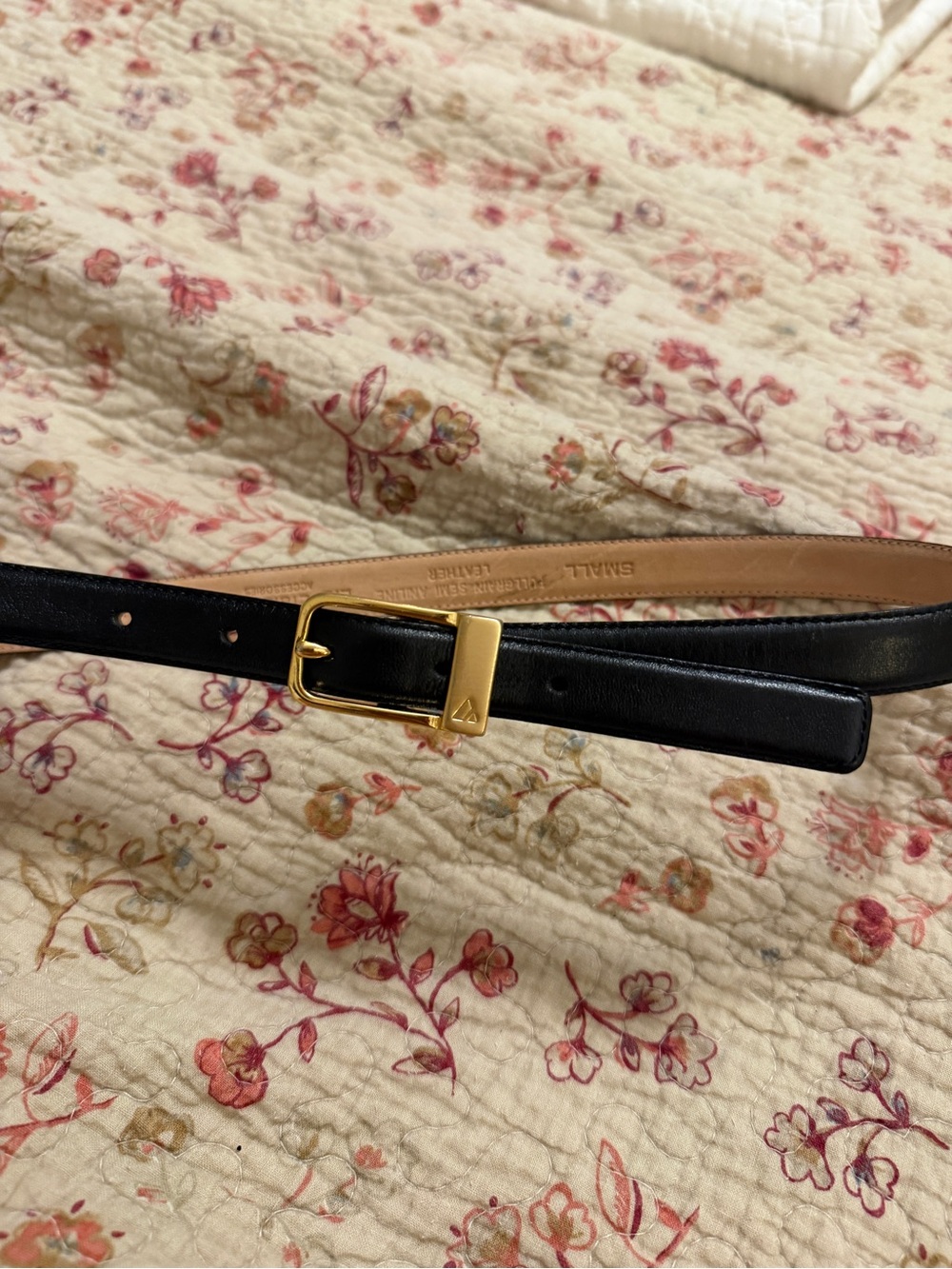 Liz Claiborne Black Leather Belt with Gold Buckle